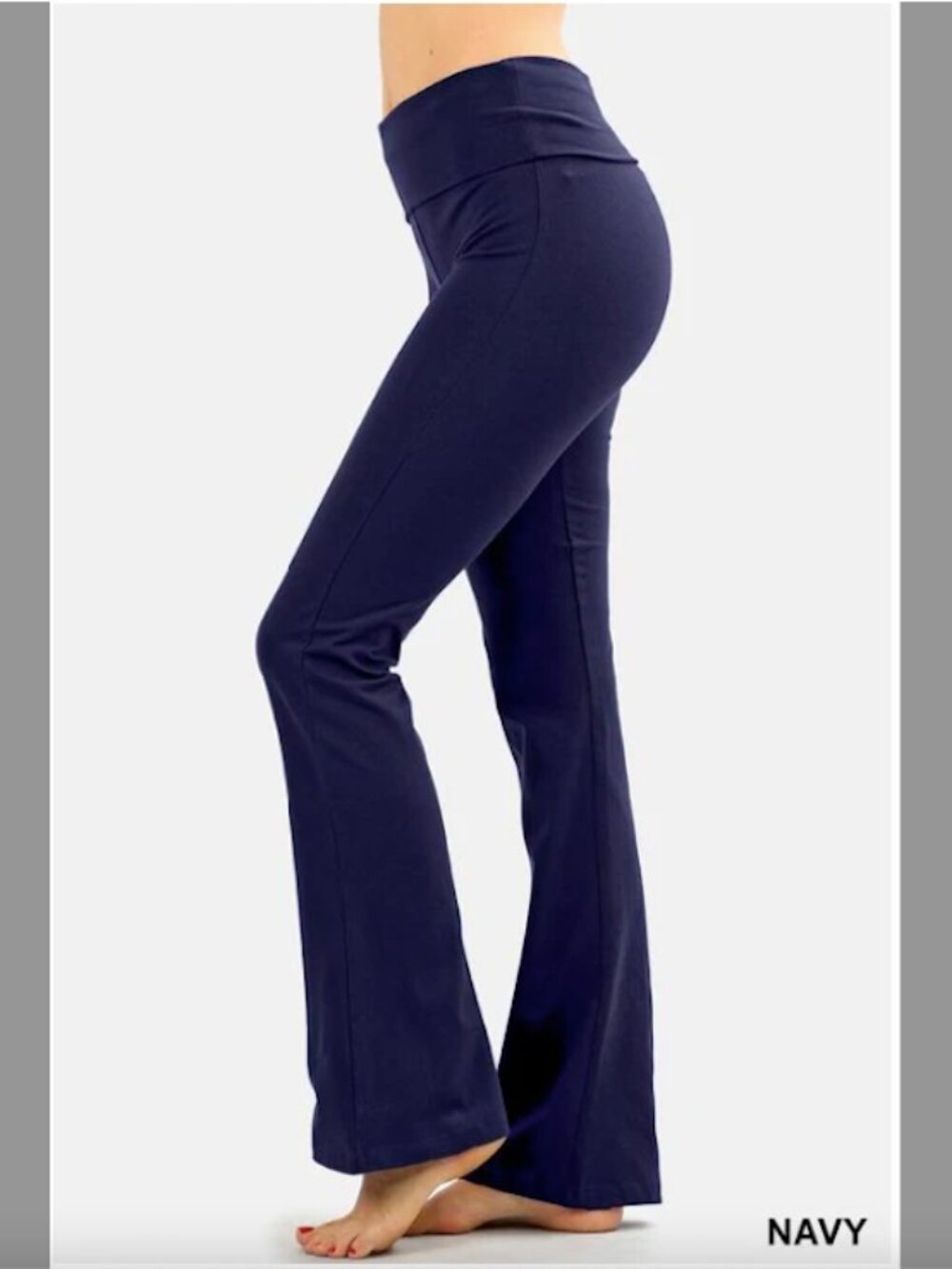 NEW Plus Size Cotton Stretch Fold Over Yoga Flare Pants- Navy Blue- 1X